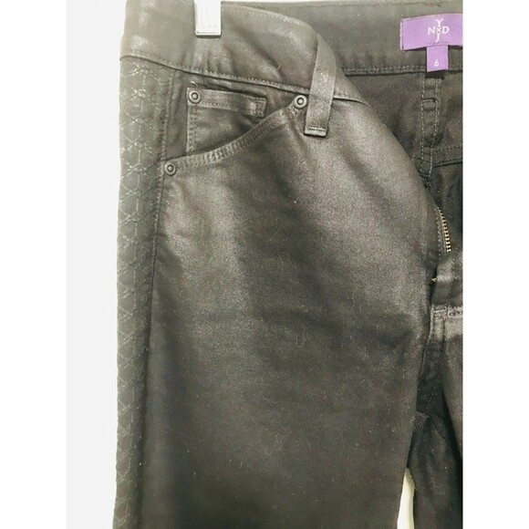 NYDJ Black Waxed Jeggings with Geometric Design Tuxedo Stripe, Size 6 - Picture 5 of 5